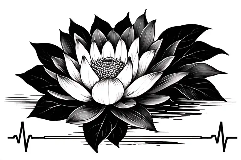 Lotus Flower Intertwined With Heartbeat Line