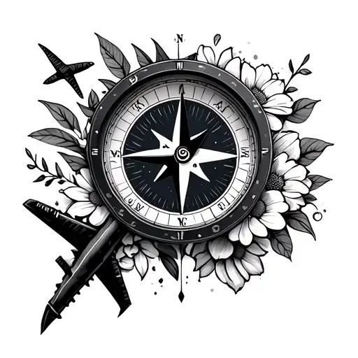 Travel With Compass And Airplane And Flowers Sleeve