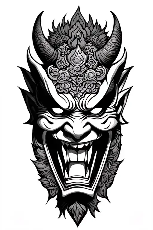 Oni Mask Surrounded Travel Landmarks