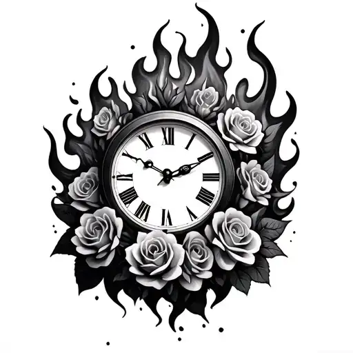 Roses Clock Melting Fire Surrounded