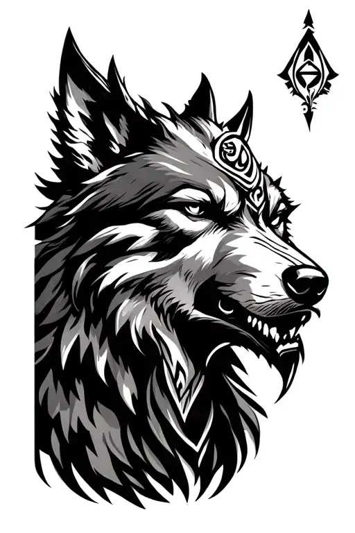 Howling Sigma Lone Wolf Head With Mountain Peak And Shiva Trishul