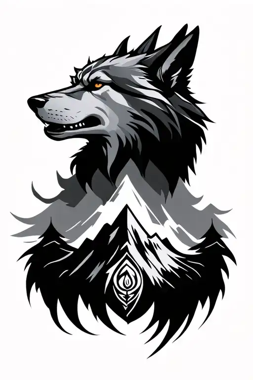 Minimal Howling Sigma Lone Wolf Head With Mountain Peak And Shiva Trishul