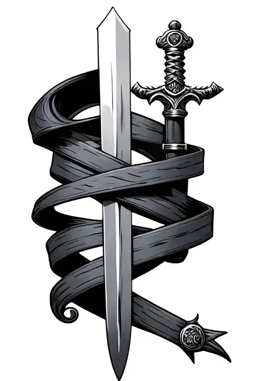A Sword With A Jiujitsu Belt Wrapped Around The Blade