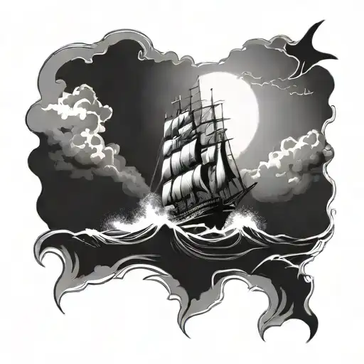 Ocean Ship Sailing Through Stormy