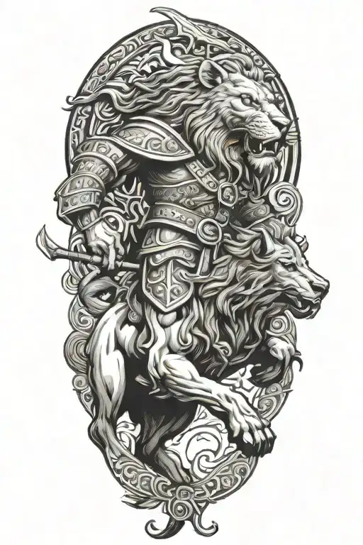 Viking Warrior Riding Lion