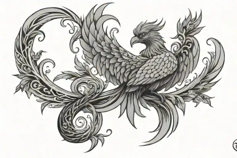 Phoenix With Waves And Tree Of Growth Love And Struggle