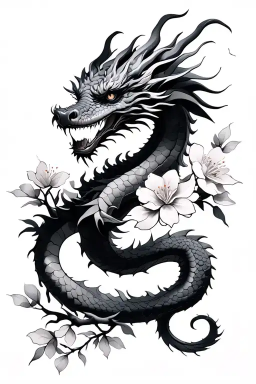 Dragon And Cherry Blossoms