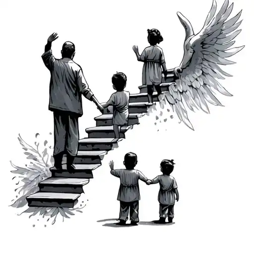 Stairs To Heaven Waving Dad Waving Goodbye To 3 Kids