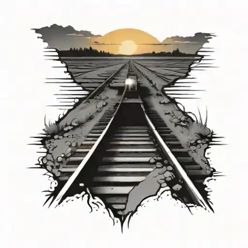 Train Tracks Meet The Road Hitch Hiking Sunset