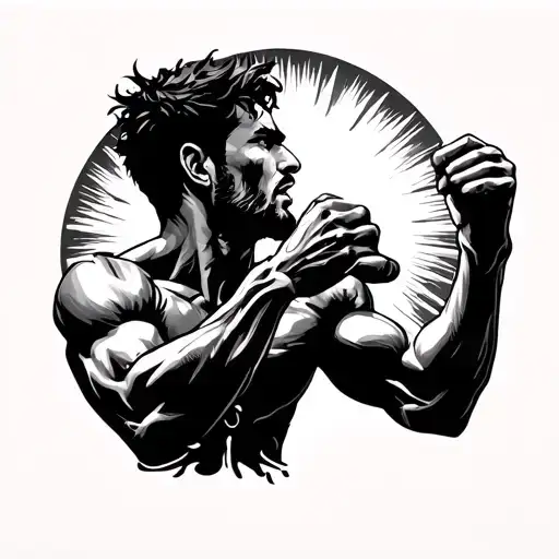 A Man Fighting Against The Sun Setting