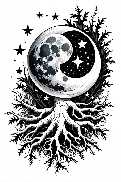 Moon Star And Roots With Camera Lens