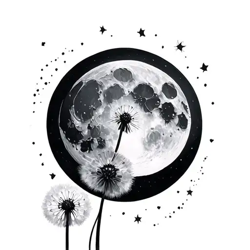Moon And Dandelion Flower