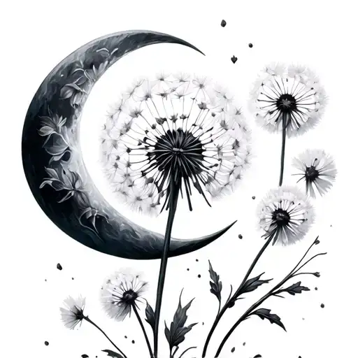 Crescent Moon And Dandelion Flower Blooming Flowers Growing