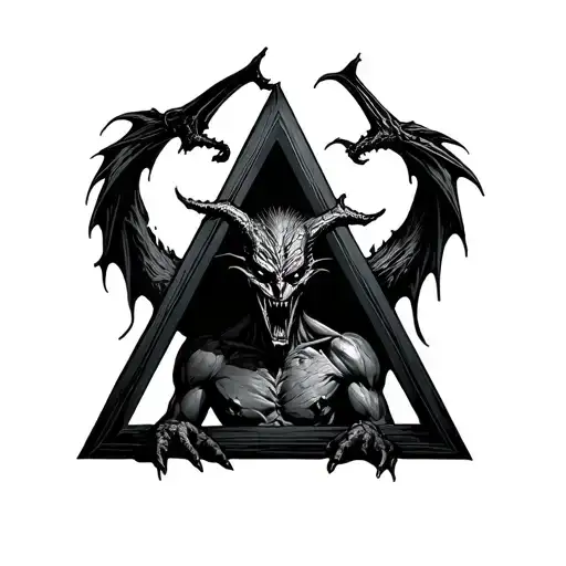 A Black Triangle With A Demon Peaking From Inside The Triangle