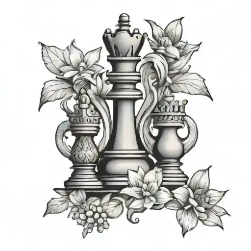 Dainty Lotus Flowers Surrounding A King Chess Piece
