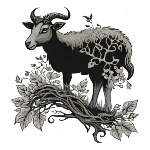 Tree Of Life With Branches And Leaves Shaping Into A Lamb