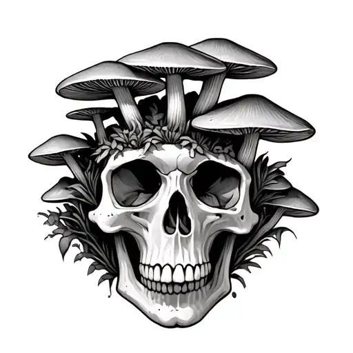 Mushrooms Growing From A Skull