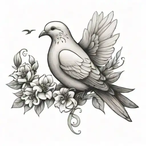 Dove And Flowers Intertwined