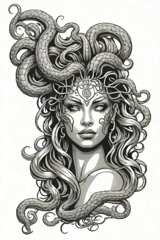 Medusa Head Sexy Woman Thin Lines