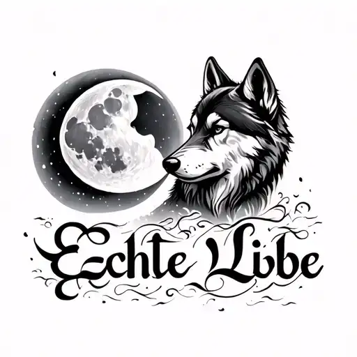The Words Echte Liebe With A Cool Moon And Cool Aesthic With A Wolf Or Somehting Cool