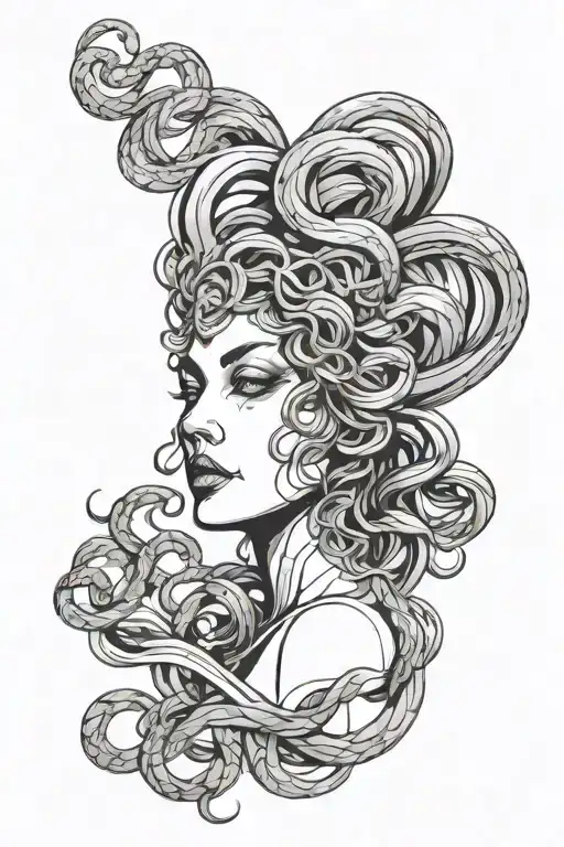 Medusa Head Sexy Woman Thin Lines Geometrical Desing