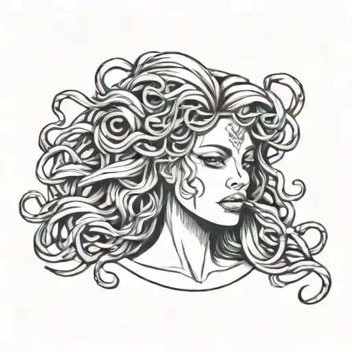 Medusa Head Sexy Woman Thin Lines Geometrical Desing