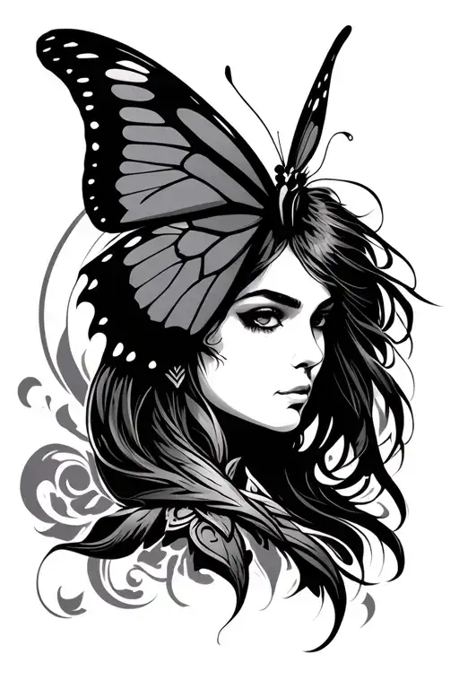 Female Warrior Symbol With Butterfly