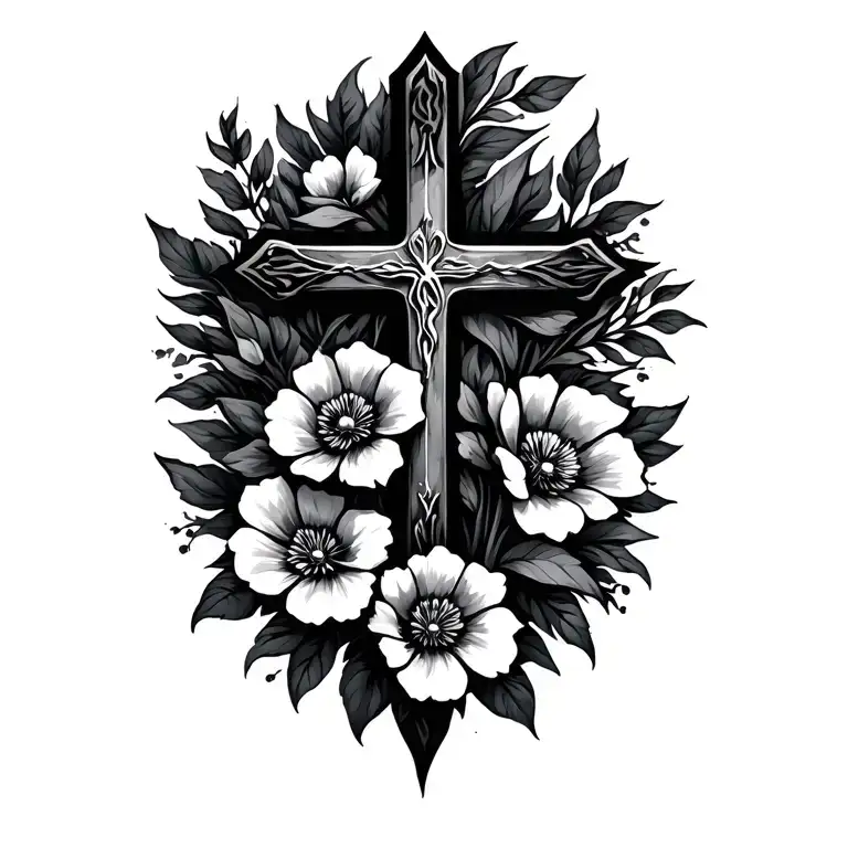 Christian Cross With Flowers