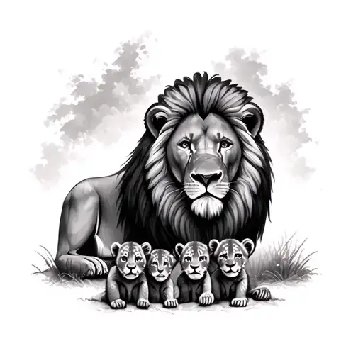 A Dad Lion With For Cubs And Something Christian