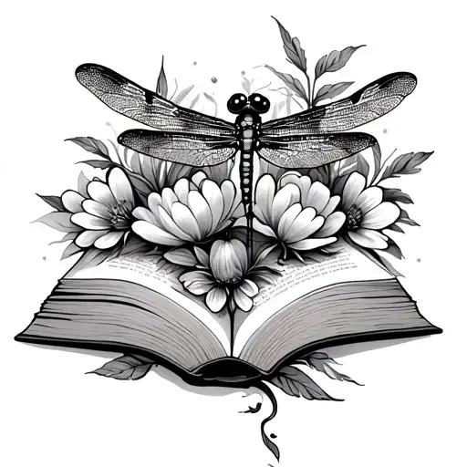 Book Of Flowers And Dragonfly Landing