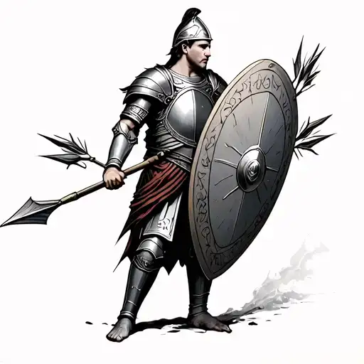 Roman Soldier With Shield Of Faith Armor Of God And Taking Arrows