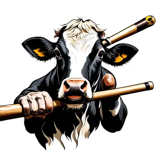 Cow Holding Pool Cue