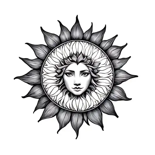 Sun On Top Of Lotus And Leo Symbol