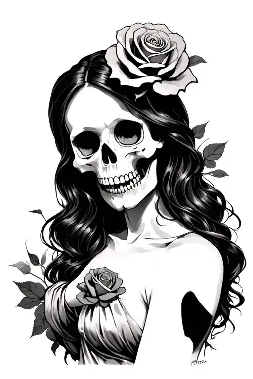 Lady Death Holding Skull With Rose