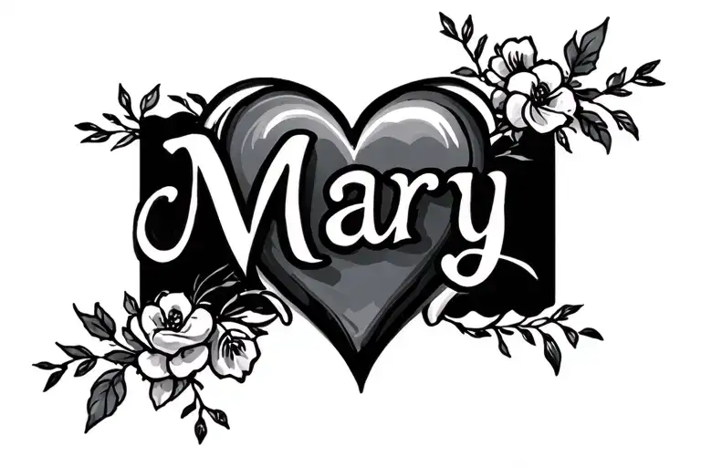 Simple Tatto Name Mary With Heart