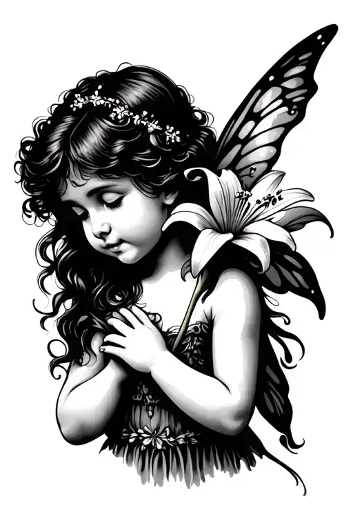Child Fairy Holding A Lily American Traditional