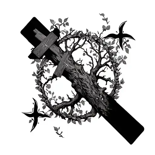 Cross With Cycade Tree At Bottom