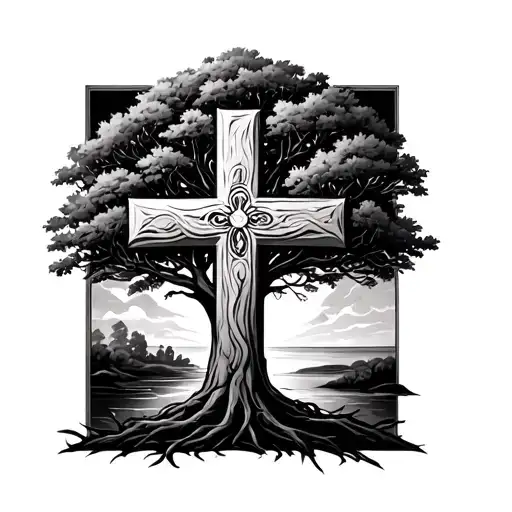 Cross With Cycade Tree At Bottom Part