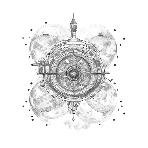 Compass Sun Around Moon Thick Lines Minimal