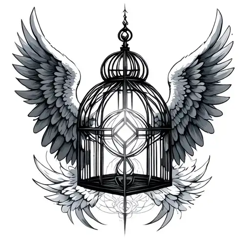 Angel Wings Man And Metatron Cube Shaped Cage