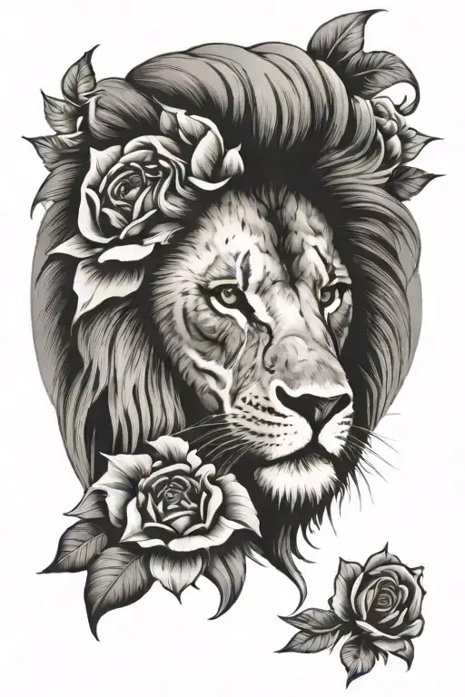 Lion Face With Half Of A Flower Blooming Flower