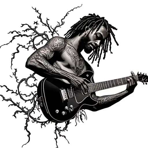 Guy With Dreadlocks Playing Guitar With Vines Intertwined