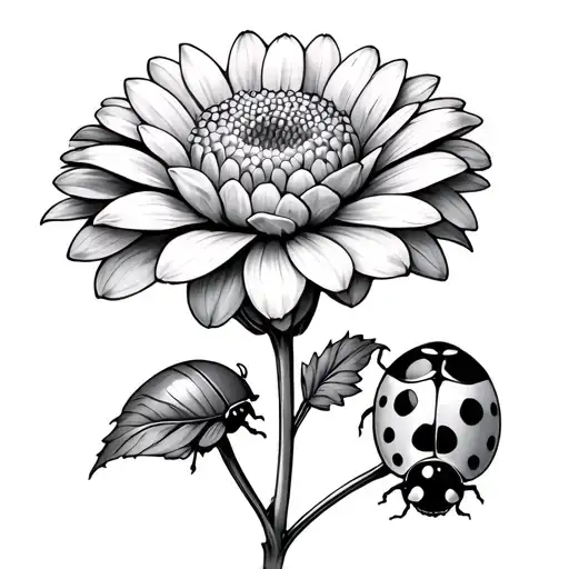 Small Chrysanthemum Flower And Larger Ladybug