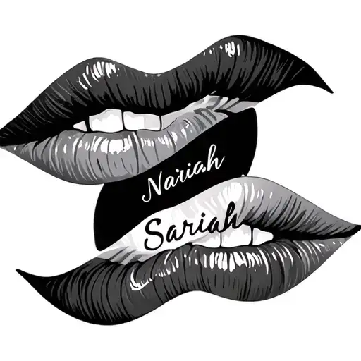 Two Kid Sized Lip Prints With The Names Nariah And Sariah In Cursive