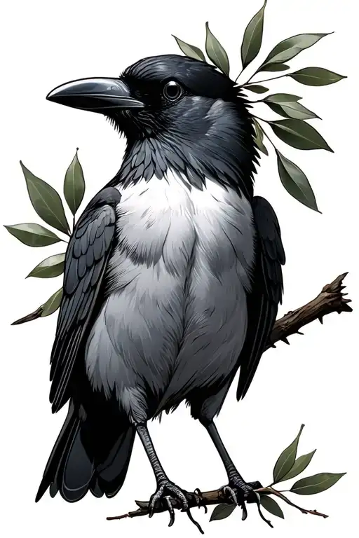 Sitting Crow Holding An Olive Branch