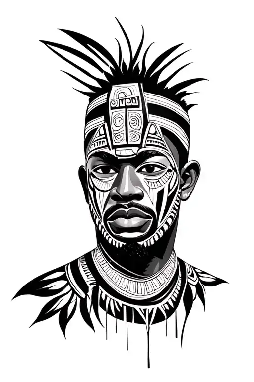 West African Totem Tribal Mask With Andikra Patterns Incorporated Young Man