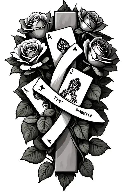 Roses Intertwined To A Cross With Cards Arranged And Type 1 Diabetic Awareness
