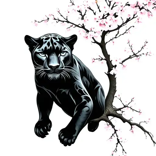 Panther Hanging Off Arm With Cherry Blossom Tree Growing