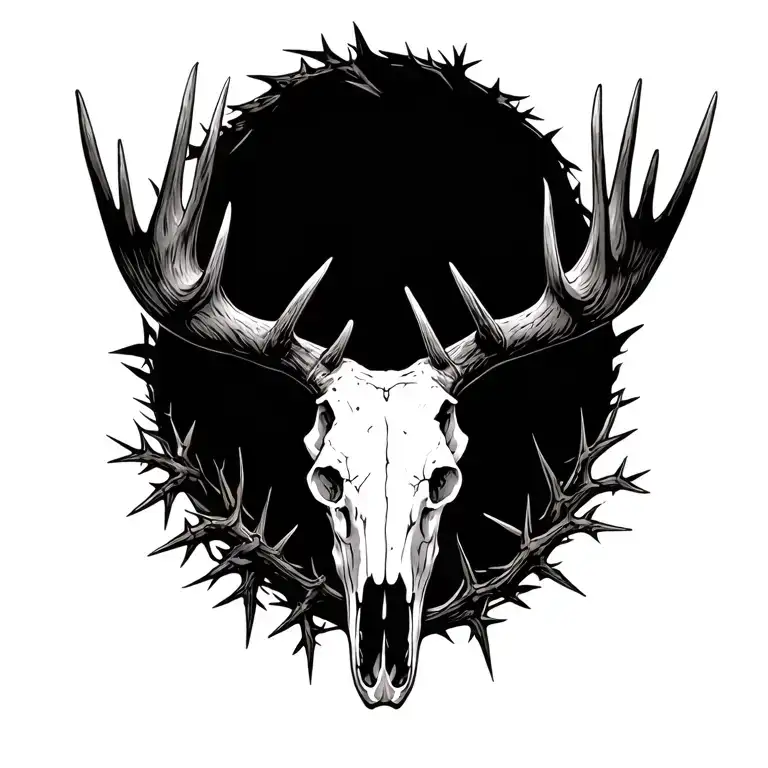 Moose Skull With Thorns Bushes