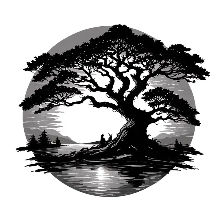 Traveler's Tree And Setting Sun